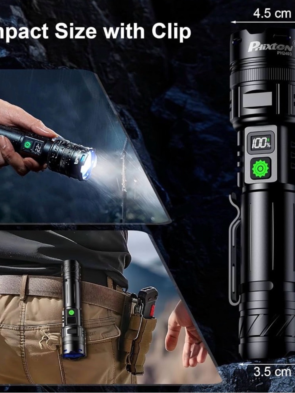 PHI... (unknown) Black Tactical LED Flashlight with Clip